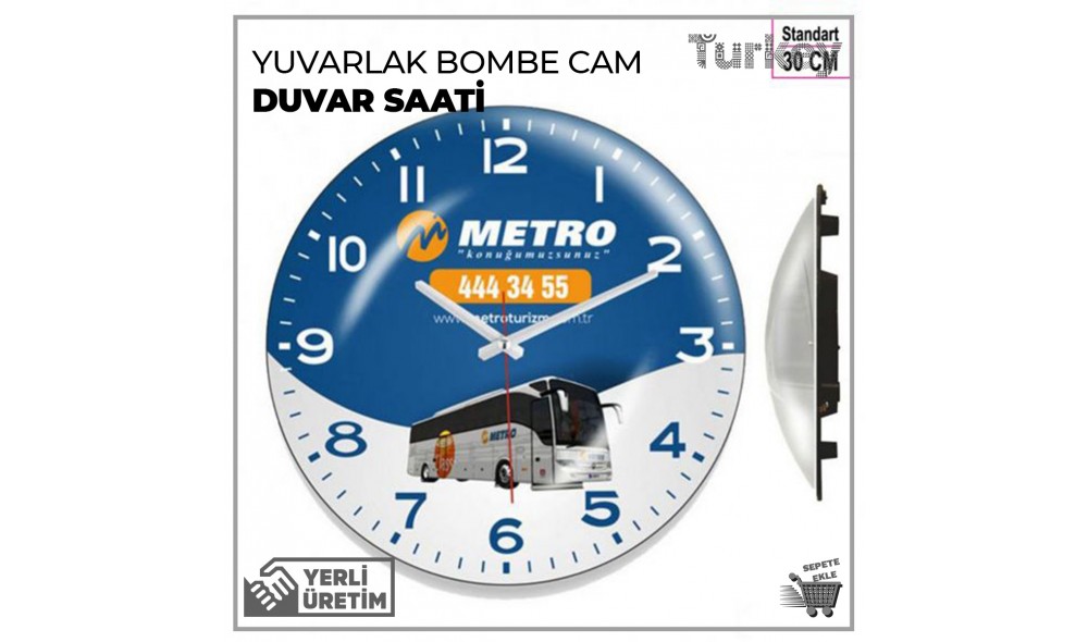 Yuvarlak Bombe Cam Duvar Saati